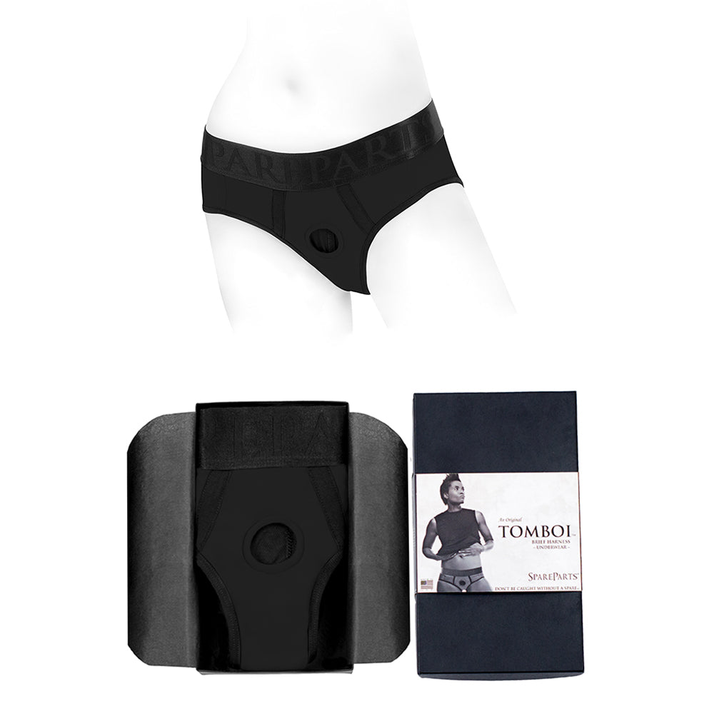 REPUESTOS - ARNÉS DE CALZONCILLOS DE NYLON TOMBOI NEGRO TALLA XS