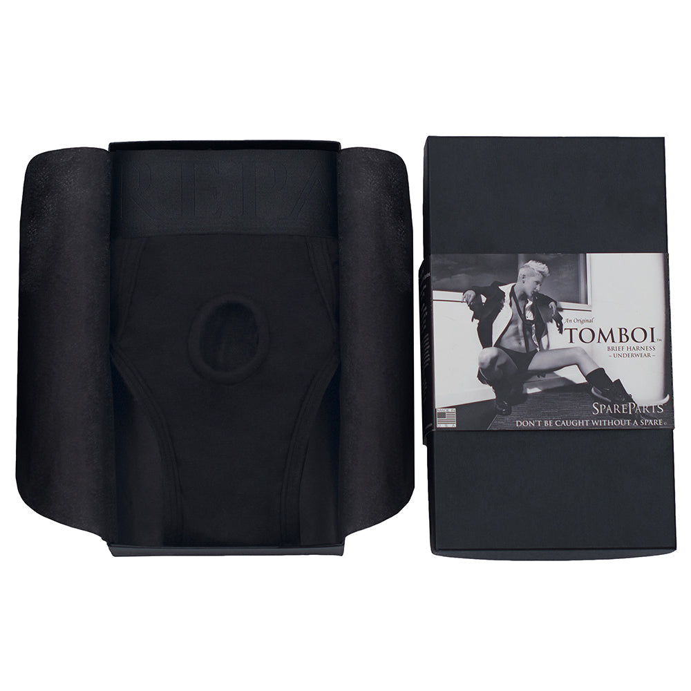 SPAREPARTS - TOMBOI RAYON BRIEFS HARNESS BLACK SIZE 3XL