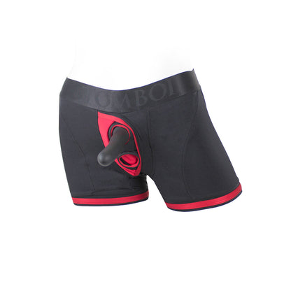 SPAREPARTS - SLIP TIPO BÓXER DE NYLON TOMBOII ARNÉS NEGRO/ROJO TALLA 4XL