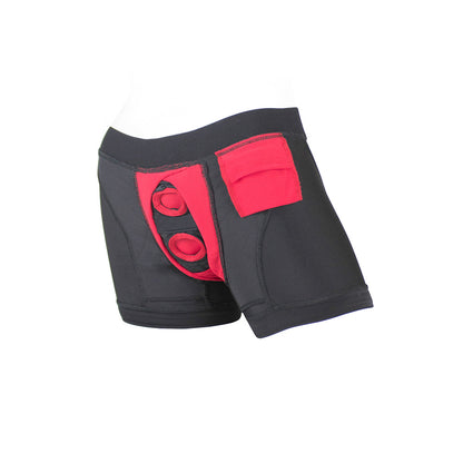 SPAREPARTS - SLIP TIPO BÓXER DE NYLON TOMBOII ARNÉS NEGRO/ROJO TALLA 4XL