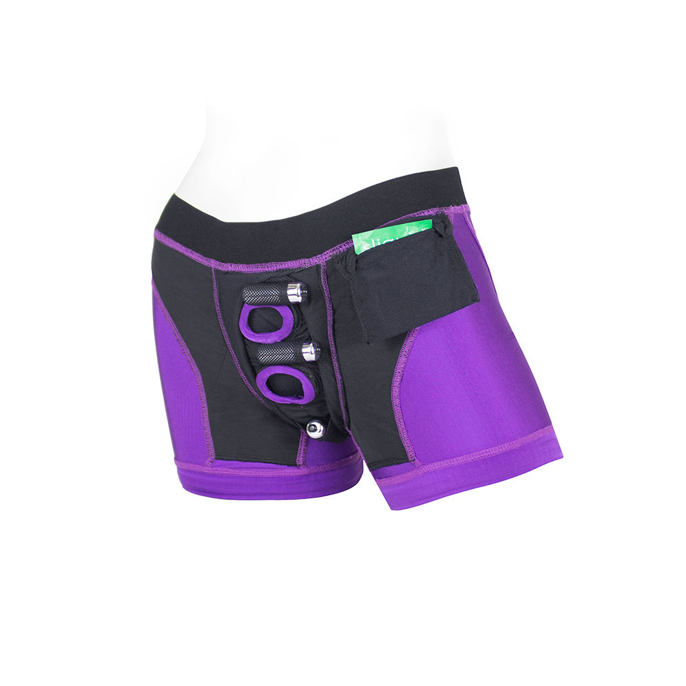 SPAREPARTS TOMBOII NYLON BOXER BRIEFS HARNESS PURPLE/BLACK SIZE XL