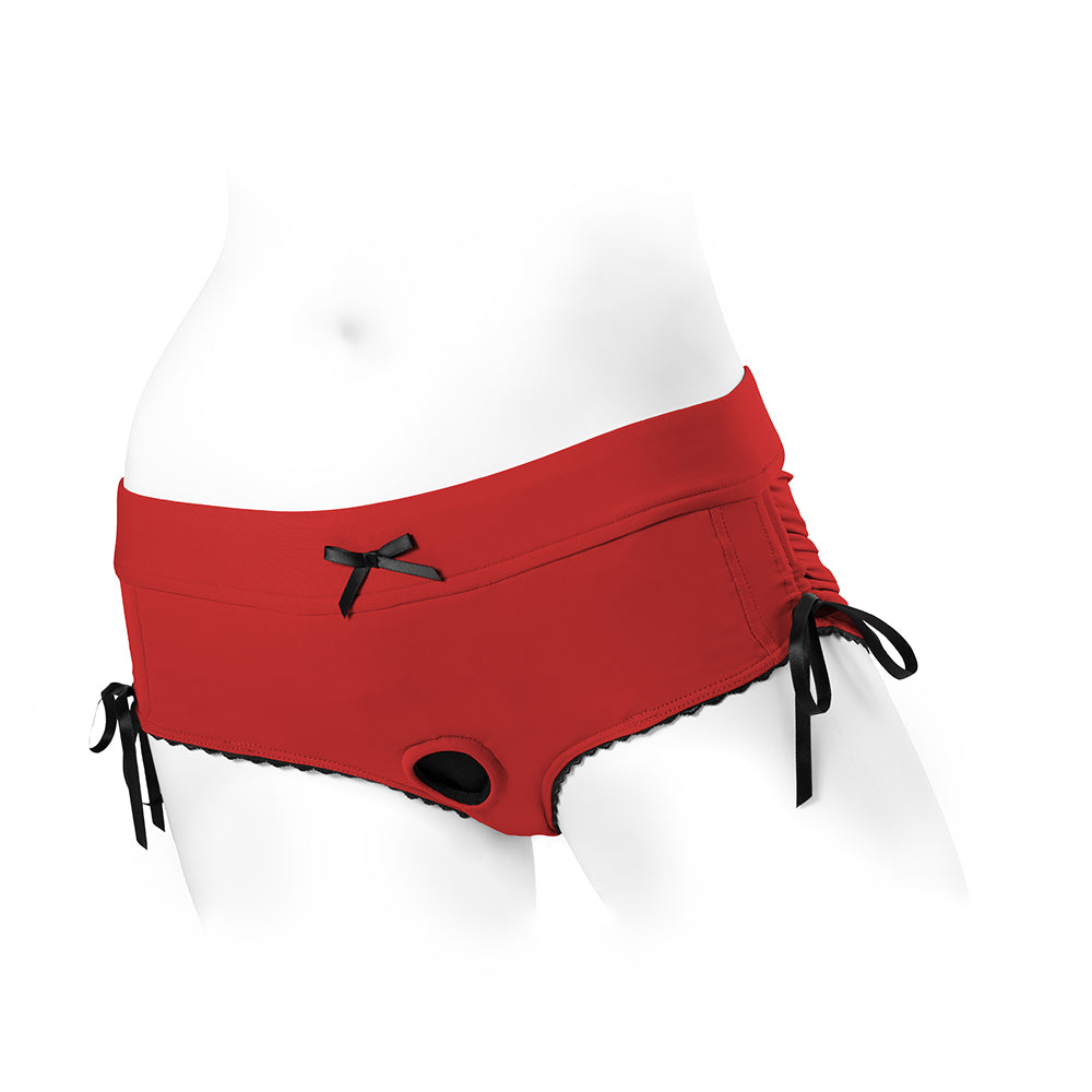 SPAREPARTS SASHA CINCH BOOTY SHORT HARNESS RED/BLACK SIZE S