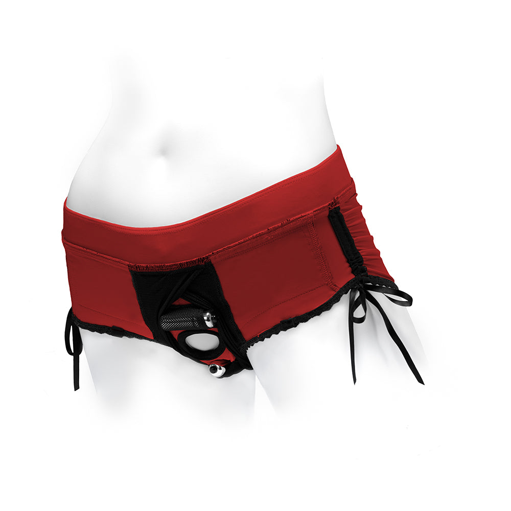 SPAREPARTS SASHA CINCH BOOTY SHORT HARNESS RED/BLACK SIZE M