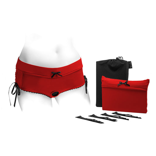 SPAREPARTS - SASHA CINCH BOOTY SHORT HARNESS RED/BLACK SIZE M