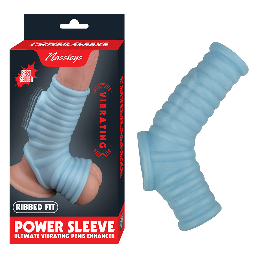 NASSTOYS POWER SLEEVE RIBBED FIT VIBRATING PENIS ENHANCER BLUE