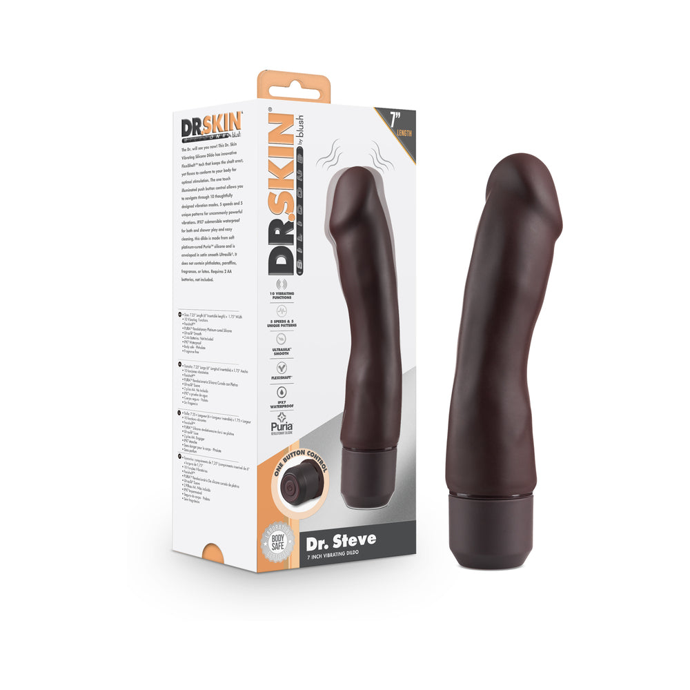 DR. SKIN SILICONE DR. STEVE 7 IN. VIBRATING DILDO BROWN