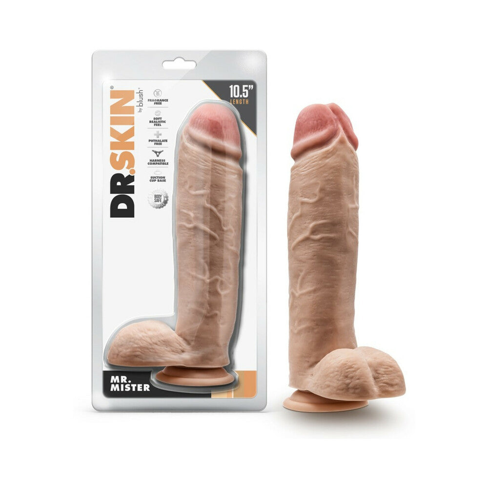 DR. SKIN MR. MISTER 10.5 IN. DILDO WITH BALLS BEIGE