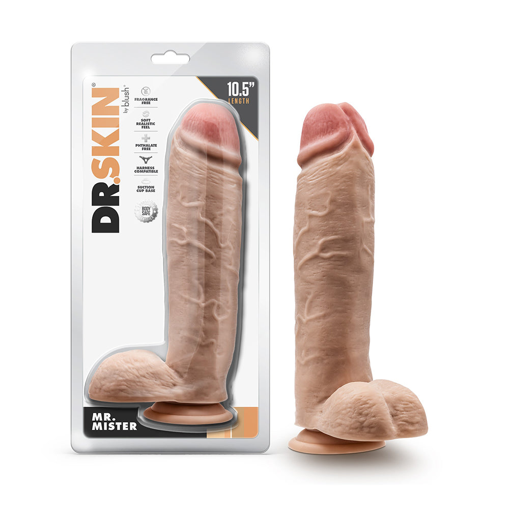 DR. SKIN MR. MISTER REALISTIC 10.5 IN. DILDO WITH BALLS BEIGE