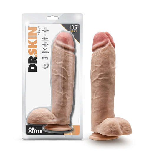 DR. SKIN MR. MISTER REALISTIC 10.5 IN. DILDO WITH BALLS BEIGE