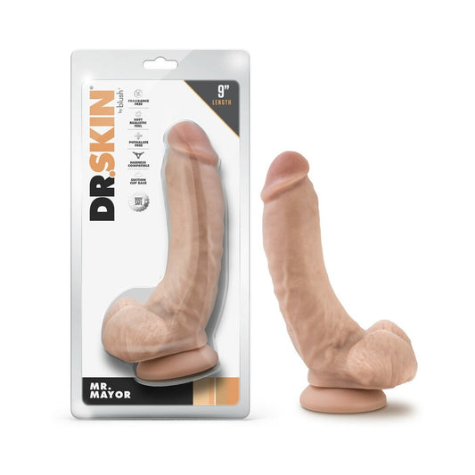 DR. SKIN MR. MAYOR 9 IN. DILDO WITH BALLS BEIGE