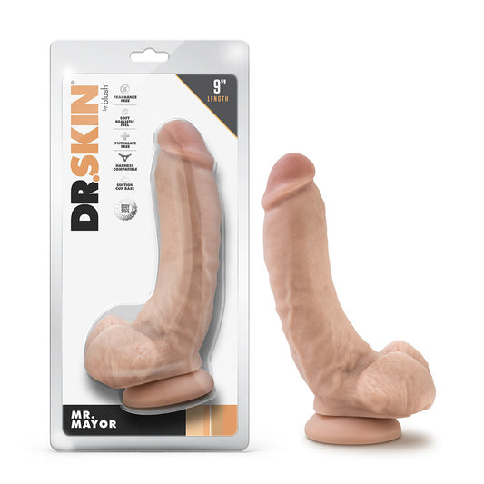 DR. SKIN MR. MAYOR REALISTIC 9 IN. DILDO WITH BALLS BEIGE