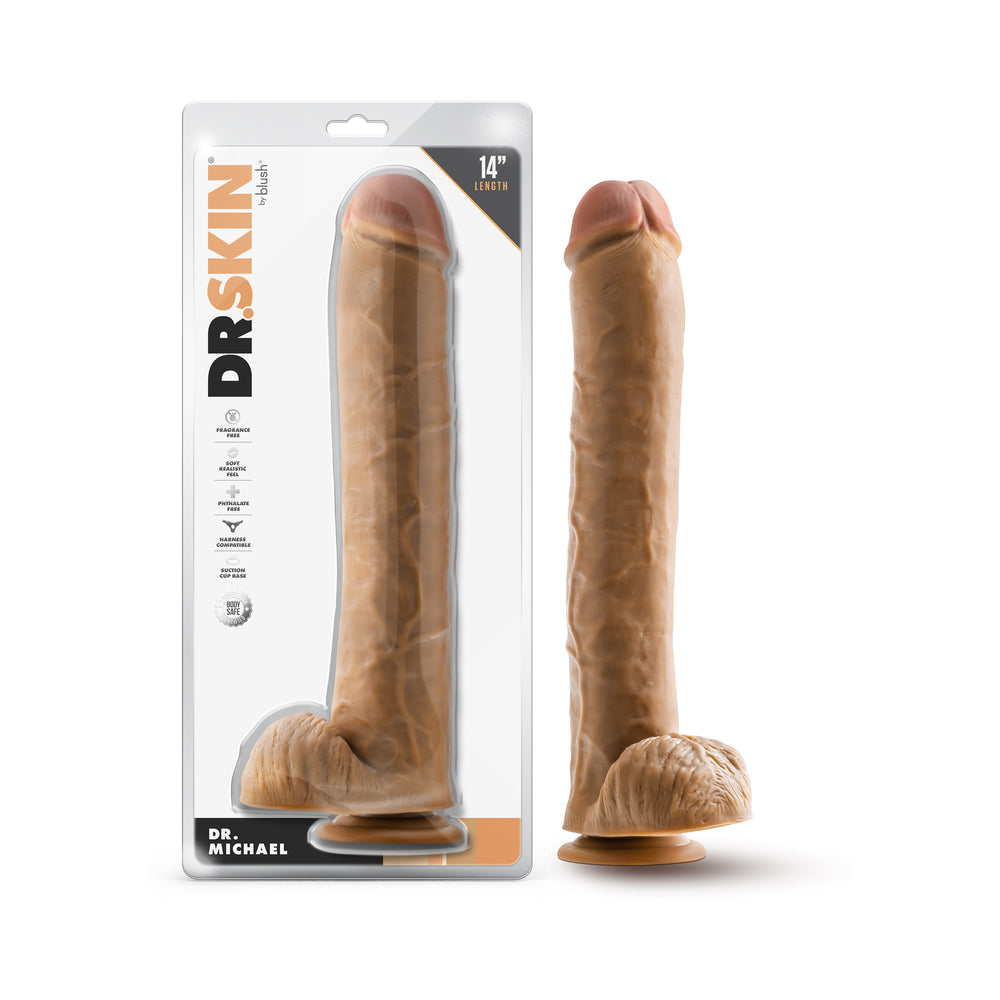 DR. SKIN DR. MICHAEL 14 IN. DILDO WITH BALLS TAN