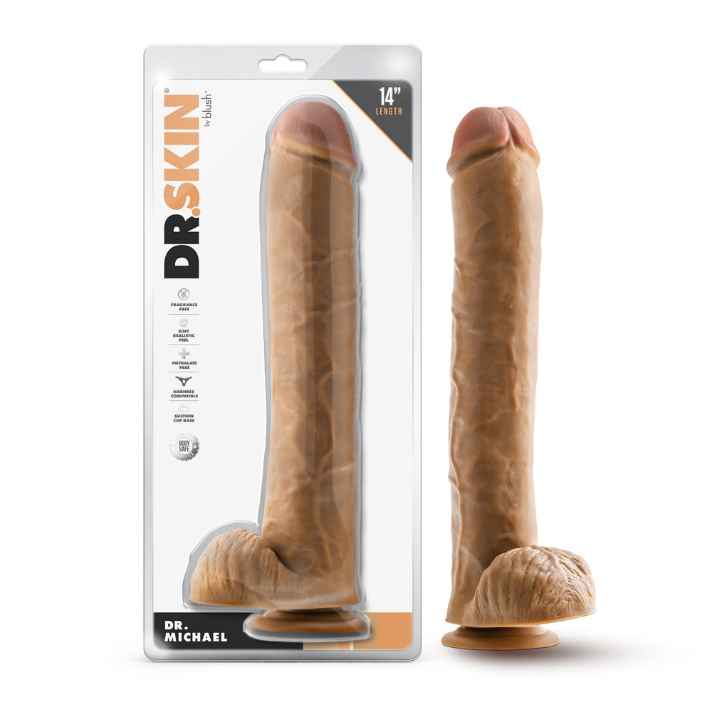 DR. SKIN DR. MICHAEL 14 IN. DILDO WITH BALLS TAN