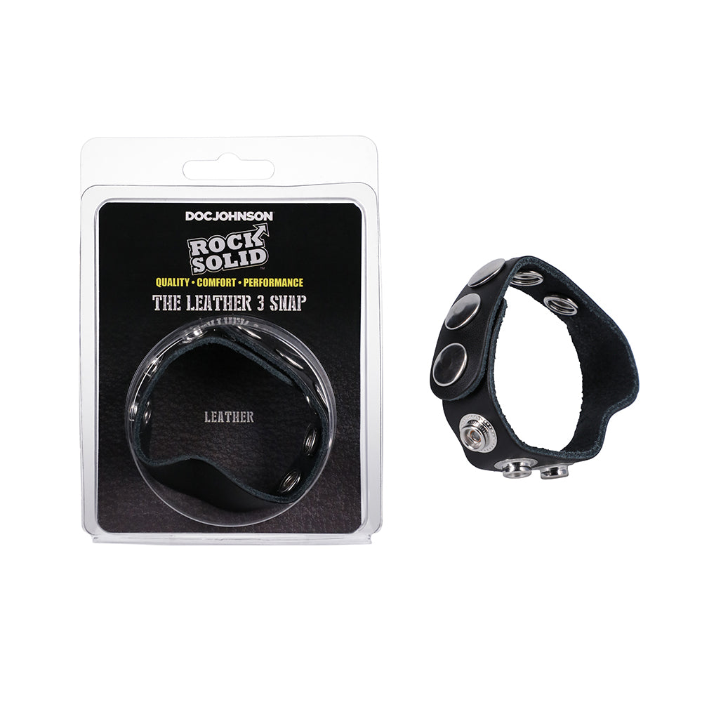 ROCK SOLID ADJUSTABLE LEATHER 5-SNAP COCK RING BLACK