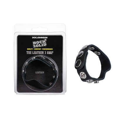 ROCK SOLID ADJUSTABLE LEATHER 5-SNAP COCK RING BLACK