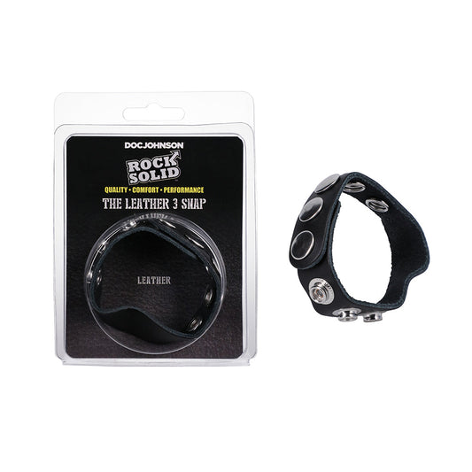 ROCK SOLID ADJUSTABLE LEATHER 5-SNAP COCK RING BLACK
