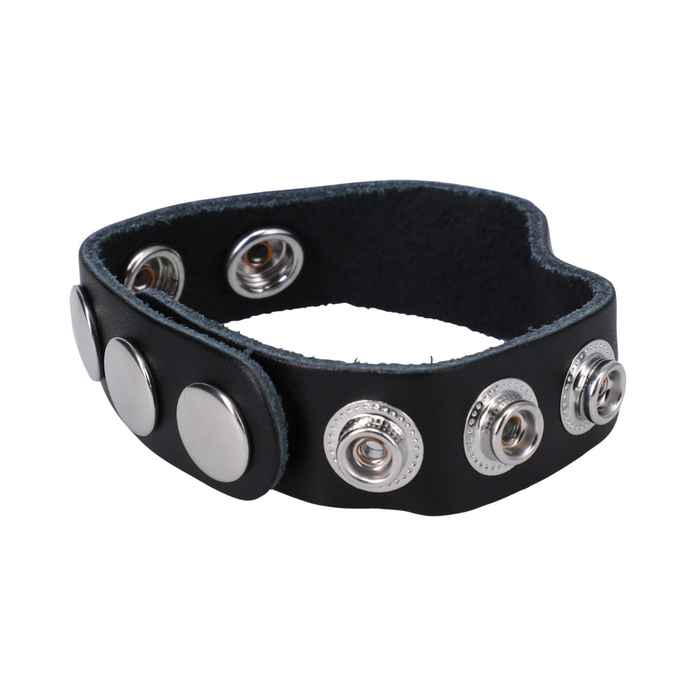 ROCK SOLID ADJUSTABLE LEATHER 5-SNAP COCK RING BLACK