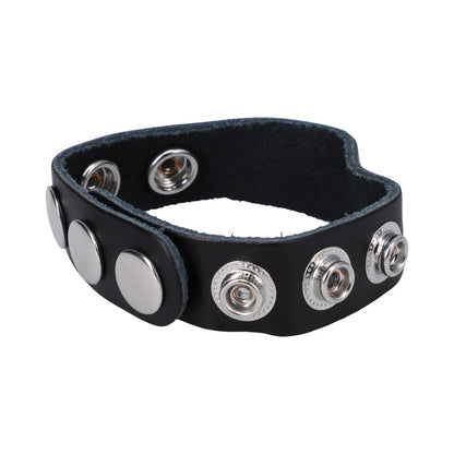 ROCK SOLID ADJUSTABLE LEATHER 5-SNAP COCK RING BLACK