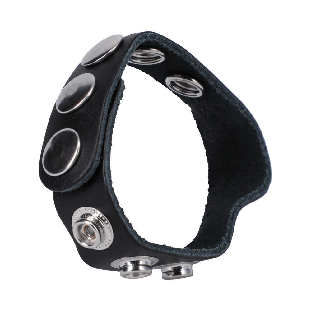ROCK SOLID ADJUSTABLE LEATHER 5-SNAP COCK RING BLACK