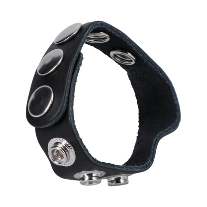 ROCK SOLID ADJUSTABLE LEATHER 5-SNAP COCK RING BLACK