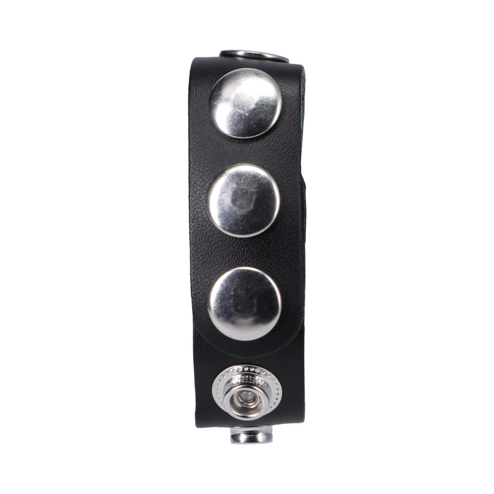 ROCK SOLID ADJUSTABLE LEATHER 5-SNAP COCK RING BLACK