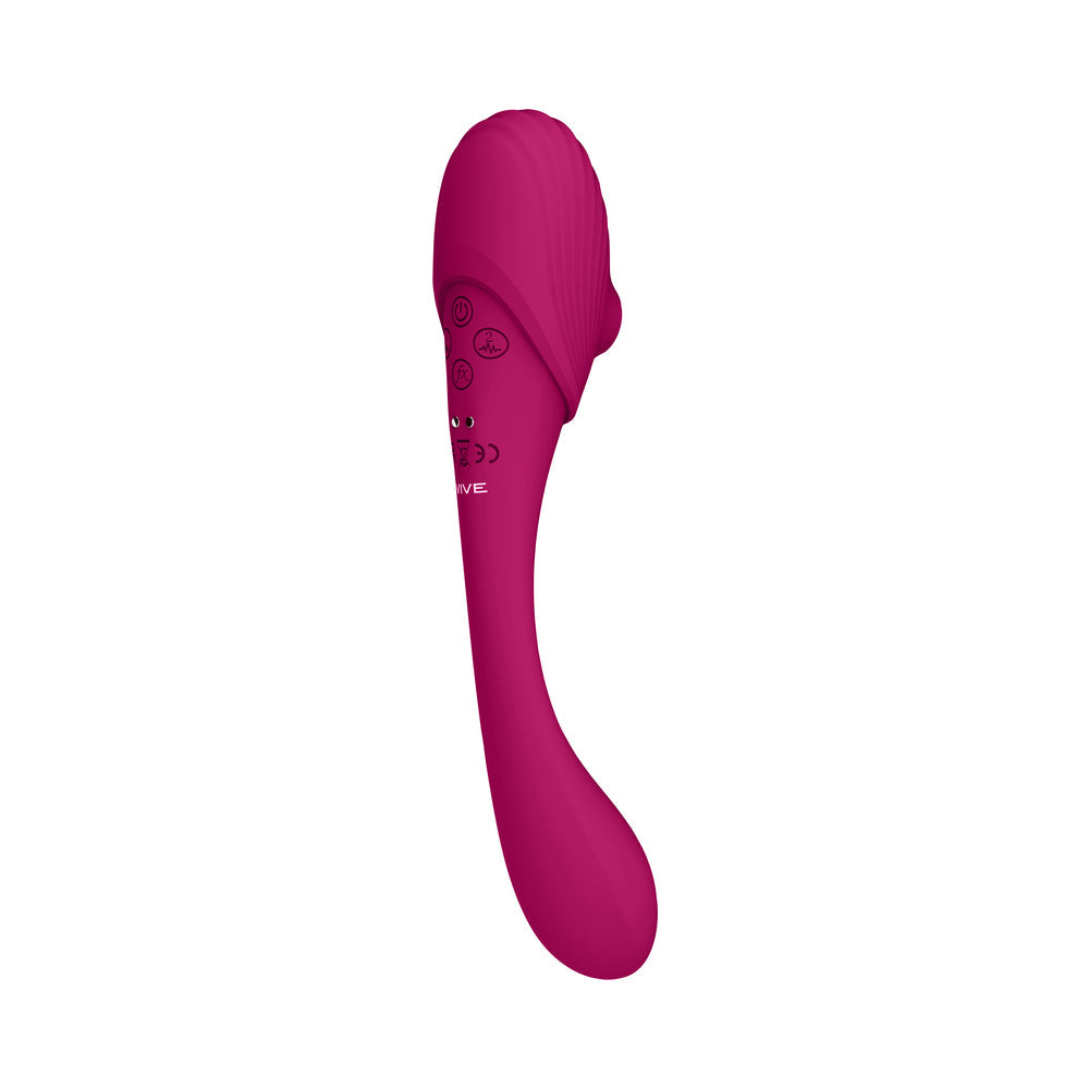 VIVE MIRAI RECHARGEABLE DOUBLE ENDED PULSE WAVE & AIR WAVE BENDABLE SILICONE VIBRATOR PINK