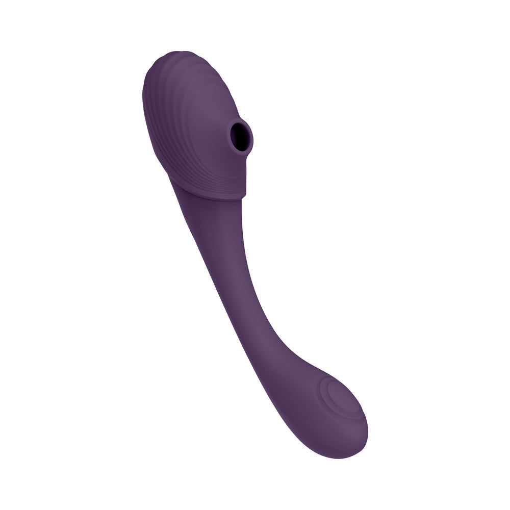 VIVE MIRAI RECHARGEABLE DOUBLE ENDED PULSE WAVE & AIR WAVE BENDABLE SILICONE VIBRATOR PURPLE