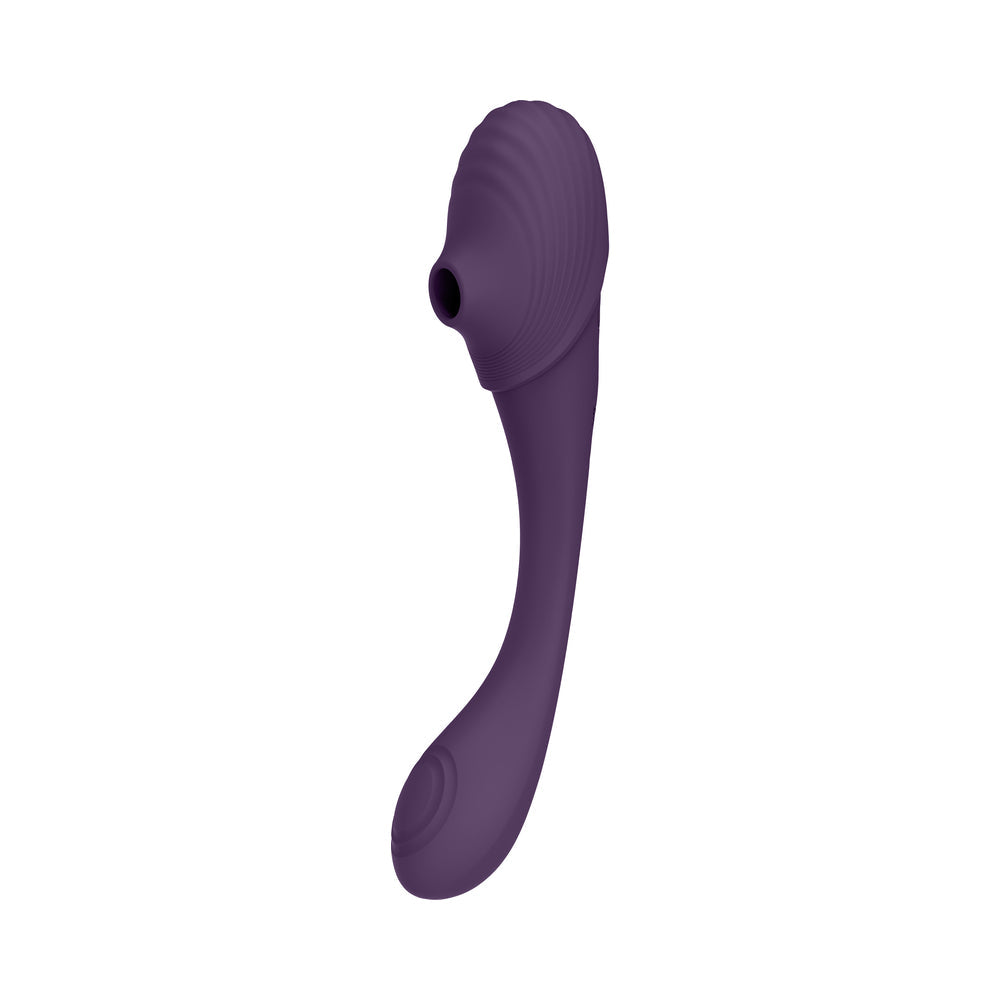 VIVE MIRAI RECHARGEABLE DOUBLE ENDED PULSE WAVE & AIR WAVE BENDABLE SILICONE VIBRATOR PURPLE