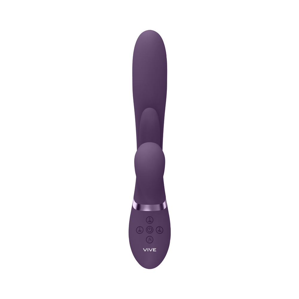 VIVE KURA RECHARGEABLE THRUSTING SILICONE G-SPOT VIBRATOR WITH FLAPPING TONGUE AND PULSE WAVE STIMULATOR PURPLE