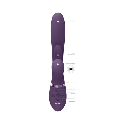 VIVE KURA RECHARGEABLE THRUSTING SILICONE G-SPOT VIBRATOR WITH FLAPPING TONGUE AND PULSE WAVE STIMULATOR PURPLE