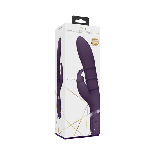 VIVE SORA RECHARGEABLE SILICONE G-SPOT RABBIT VIBRATOR WITH UP & DOWN STIMULATING RINGS PURPLE