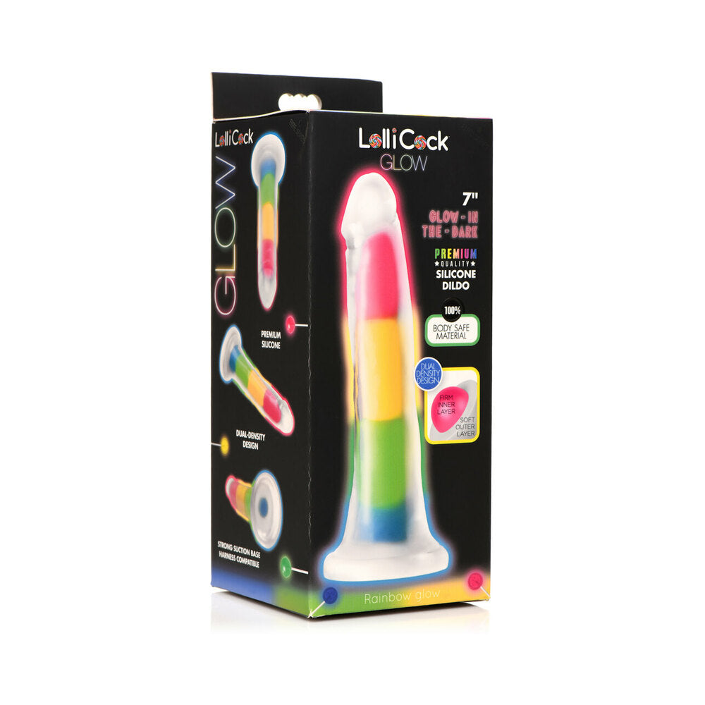 LOLLICOCK SILICONE DILDO 7 IN. RAINBOW GLOW IN THE DARK