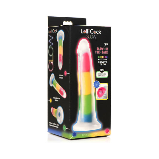 LOLLICOCK SILICONE DILDO 7 IN. RAINBOW GLOW IN THE DARK