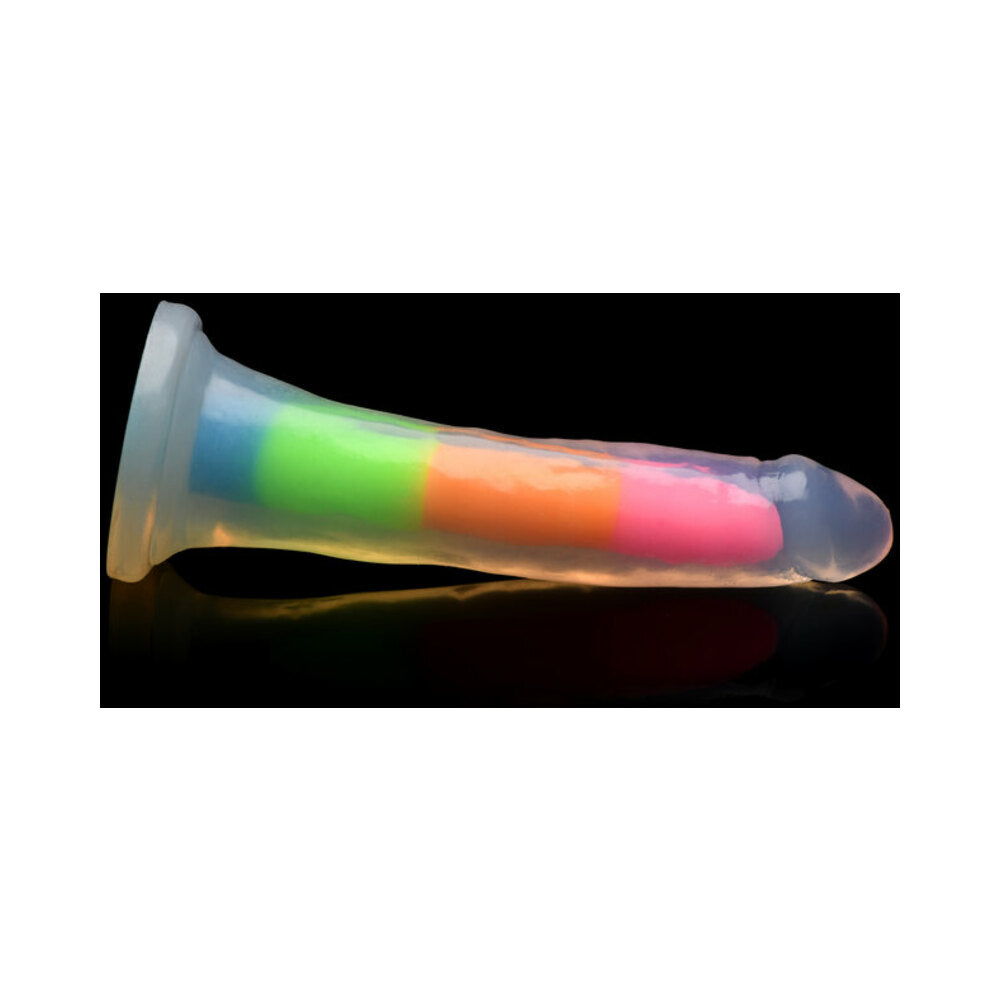 LOLLICOCK SILICONE DILDO 7 IN. RAINBOW GLOW IN THE DARK