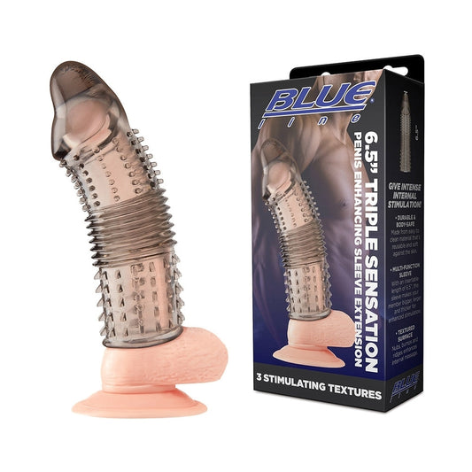 BLUE LINE 6.5 IN. TRIPLE SENSATION PENIS ENHANCING SLEEVE EXTENSION