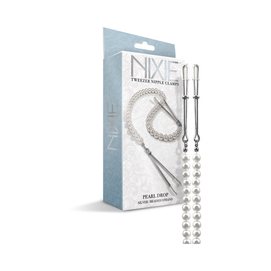 NIXIE PEARL DROP BEADED TWEEZER NIPPLE CLAMPS SILVER