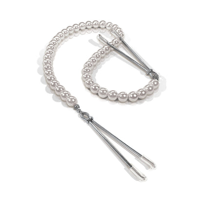 NIXIE PEARL DROP BEADED TWEEZER NIPPLE CLAMPS SILVER