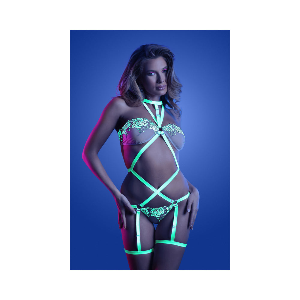 FANTASY LINGERIE - GLOW NIGHT VISION GLOW IN THE DARK LACE STRAPPY TEDDY