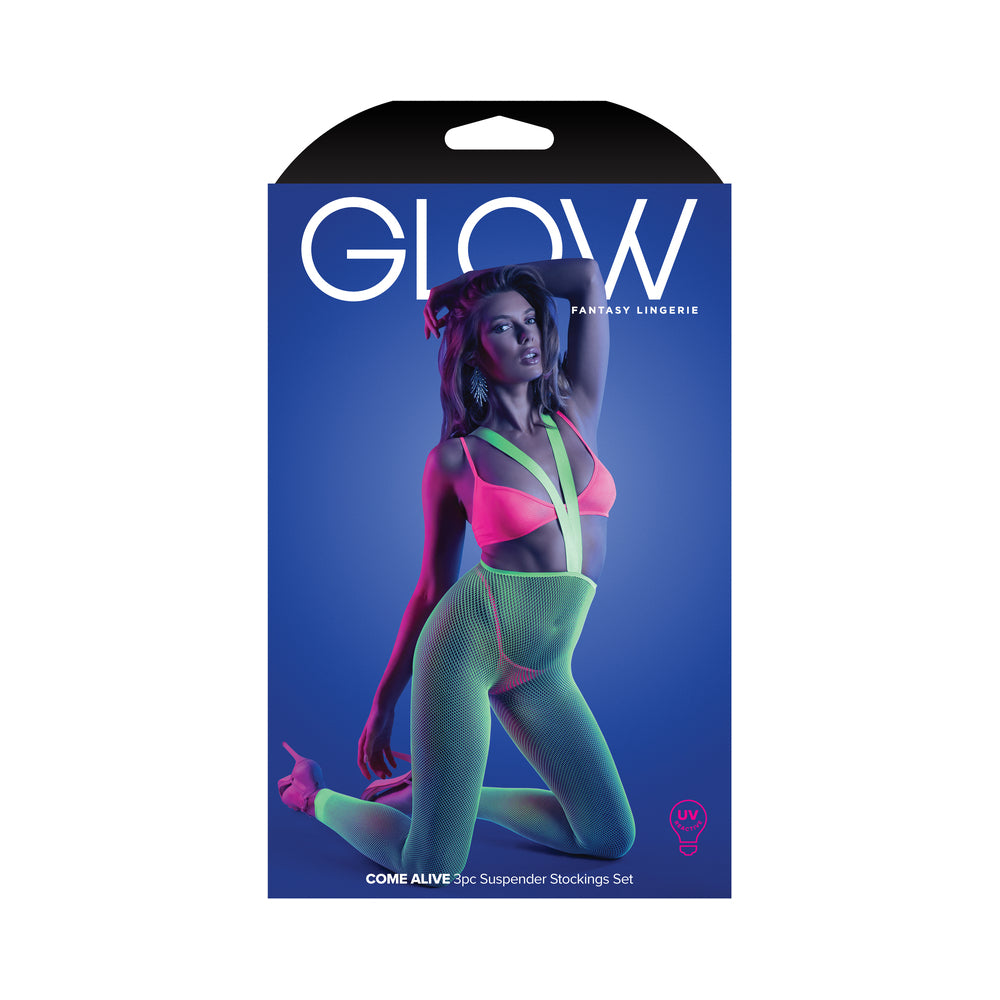 FANTASY LINGERIE GLOW COME ALIVE SET NEON GREEN O/S