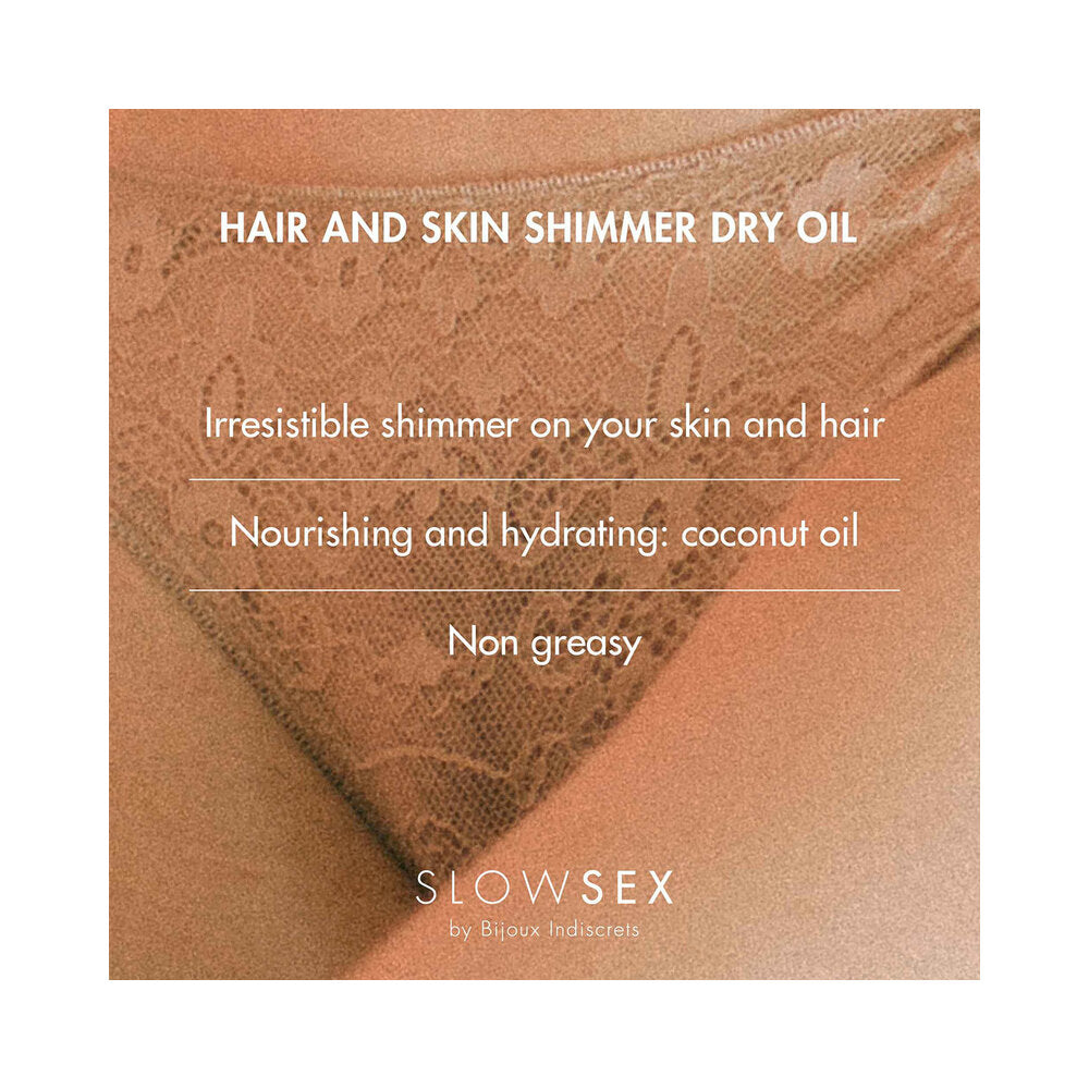 BIJOUX INDISCRETS - SLOW SEX HAIR & SKIN SHIMMER DRY OIL 1 OZ.