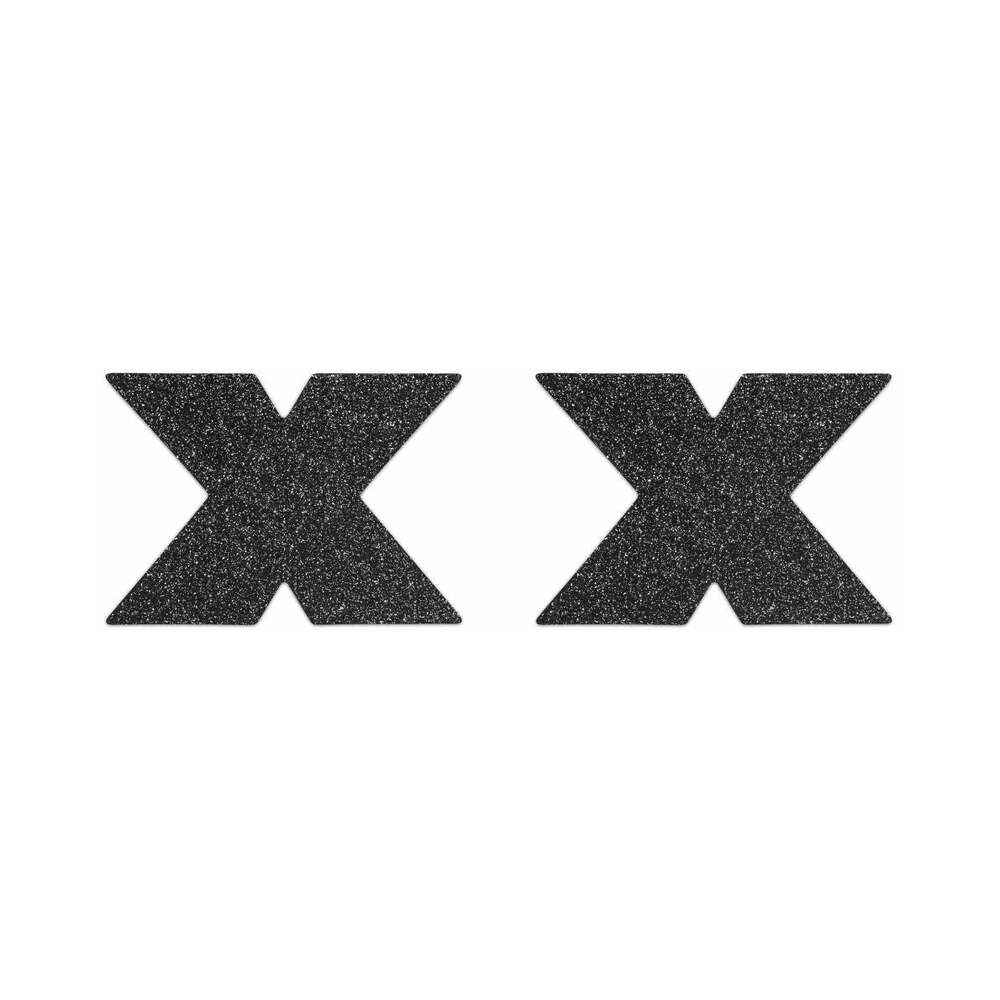 BIJOUX INDISCRETS FLASH REUSABLE GLITTER PASTIES CROSS BLACK