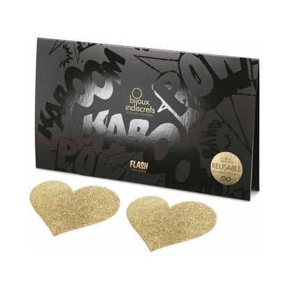 BIJOUX INDISCRETS FLASH REUSABLE GLITTER PASTIES HEART GOLD