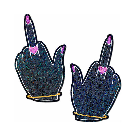 PASTEASE GLITTER FUCK YOU MIDDLE FINGER PASTIES