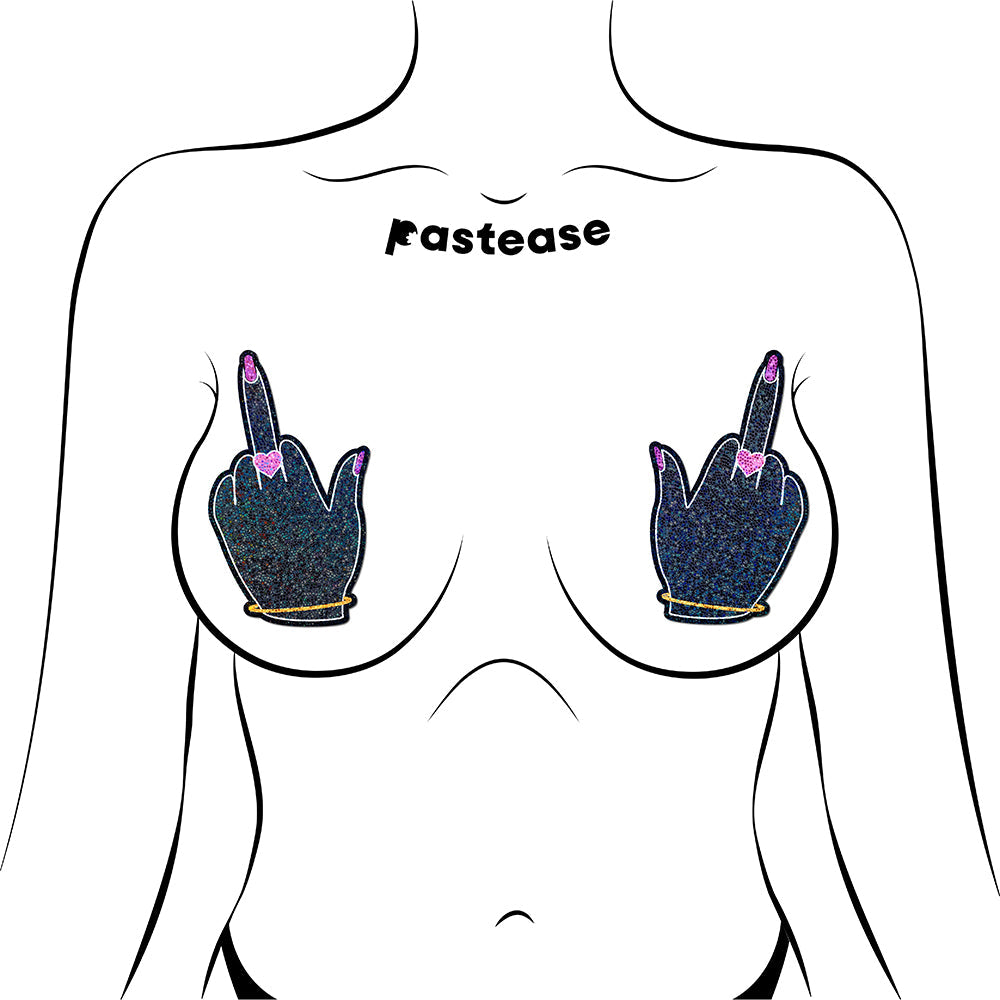 PASTEASE GLITTER FUCK YOU MIDDLE FINGER PASTIES
