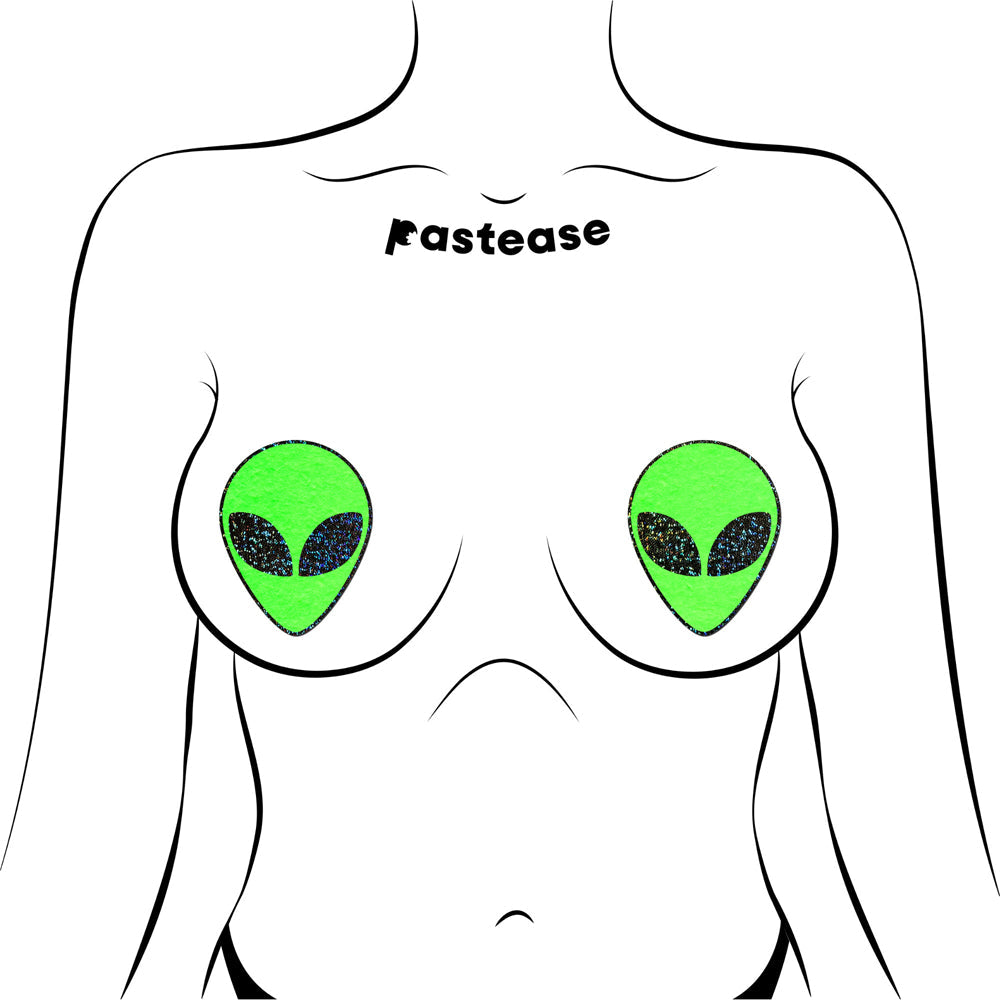 PASTEASE GLOW-IN-THE-DARK GLITTER ALIEN PASTIES GREEN