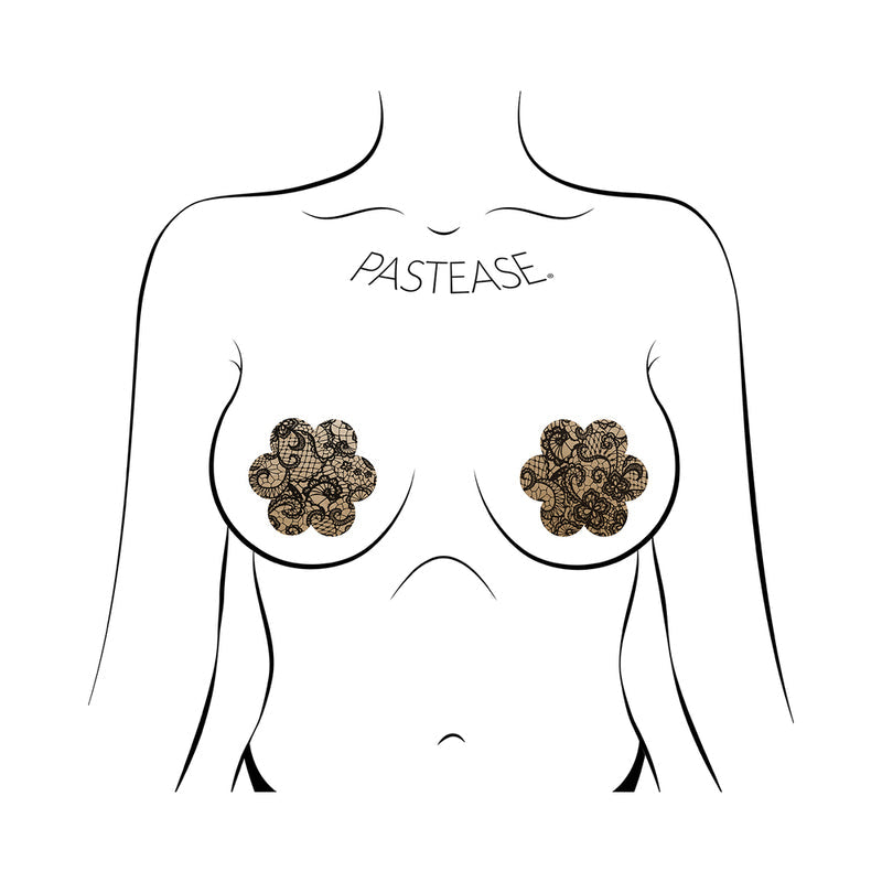 PASTEASE - LACE FLOWER PASTIES BEIGE/BLACK