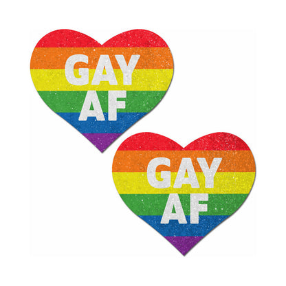 PASTEASE - GLITTER ''GAY AF'' HEART PASTIES RAINBOW