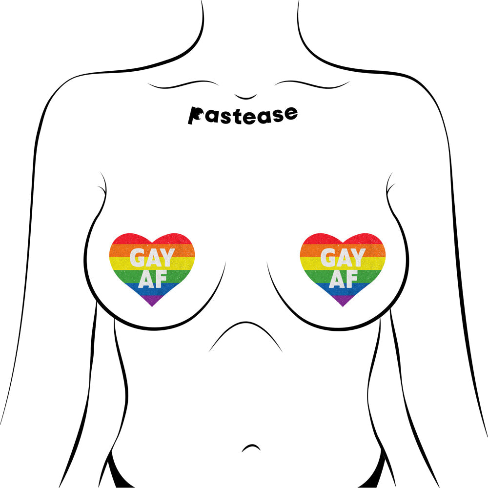 PASTEASE GLITTER ''GAY AF'' HEART PASTIES RAINBOW