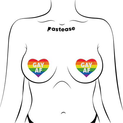 PASTEASE GLITTER ''GAY AF'' HEART PASTIES RAINBOW