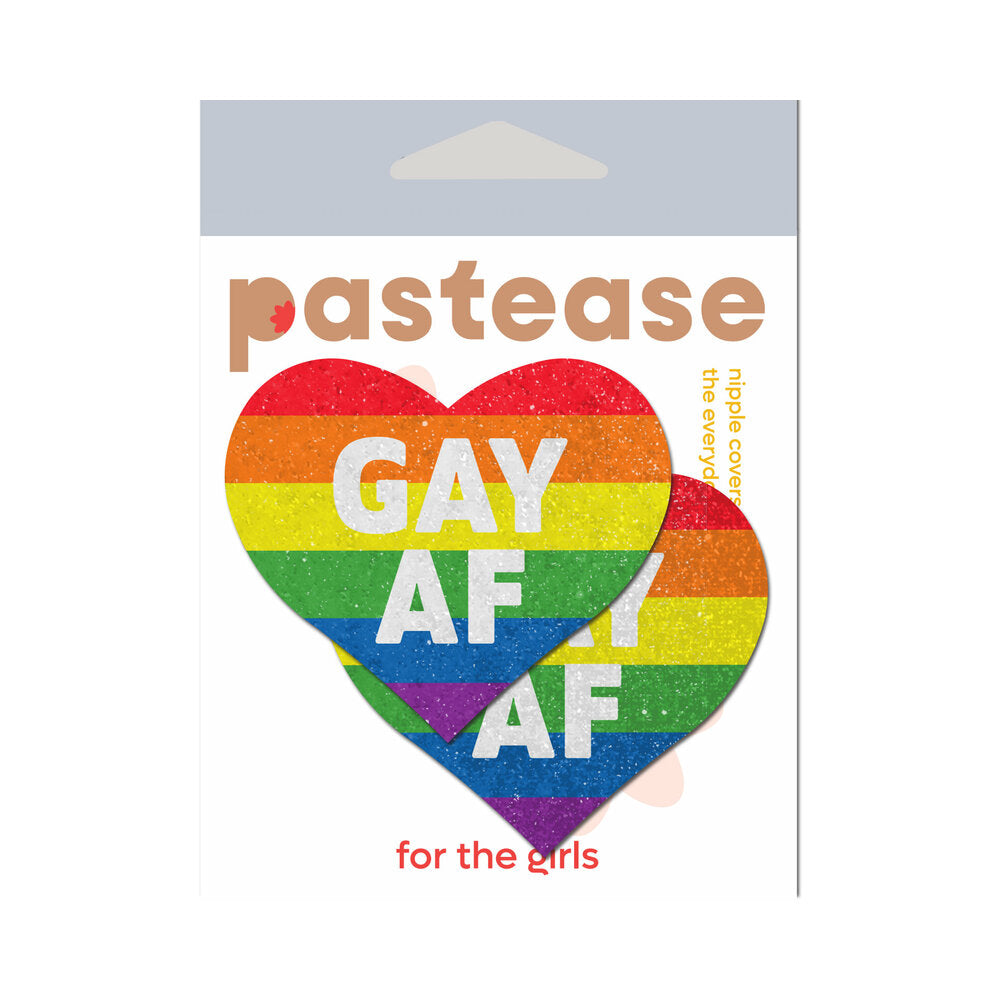 PASTEASE GLITTER ''GAY AF'' HEART PASTIES RAINBOW